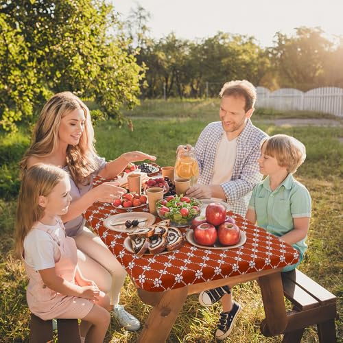 misaya Rectangle Vinyl Table Cloth, Elastic Fitted Tablecloth with Flannel Backing, Waterproof Plastic Table Cover Fits 6 Foot Folding Tables for Picnic, Camping, Indoor and Outdoor (Rust, 30" x 72") by misaya - Used condition - Image 6