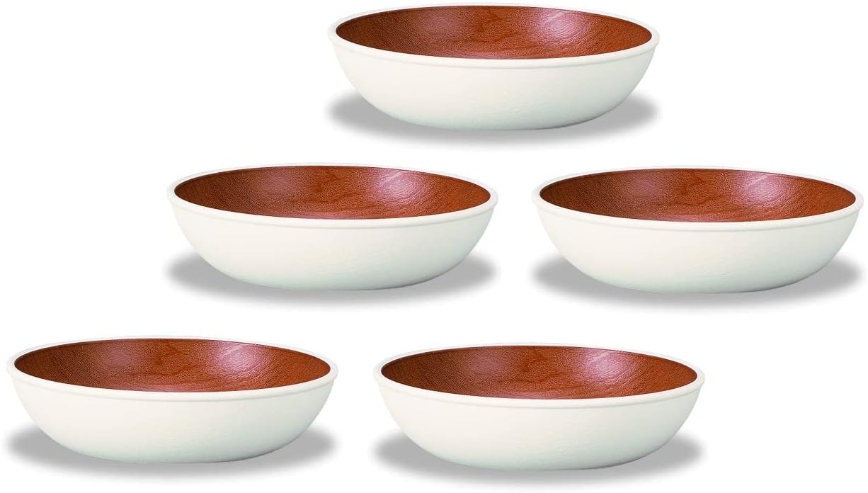 山中漆器 レンジ・食洗機対応 ナチュール 木目 ラウンドディッシュ ホワイト&amp;ブラウン 5枚入