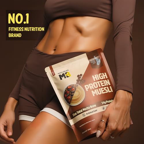 Image of MuscleBlaze High Protein Muesli (Blue Tokai Mocha Brew, 1kg) | 24g Protein | With Raisins, Almonds & Super Seeds, High Protein Breakfast Cereals