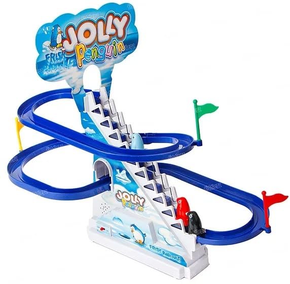 Goyal's Big Size Penguin Slide Set, Funny Automatic Stair-Climbing Cartoon Race Track Set Little Lovely Penguin Slide Escalator with Music