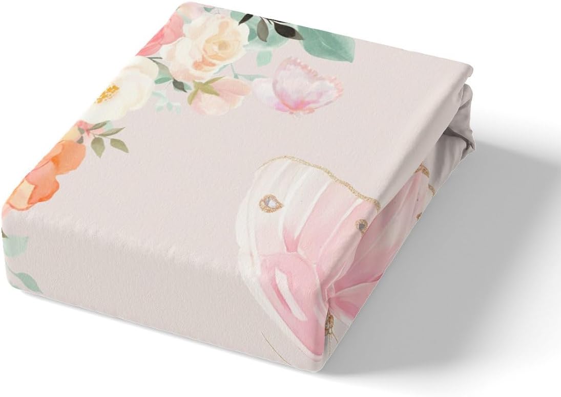 Manfei Pink Butterfly Duvet Cover Set Toddler Size, Watercolor Flower Bedding Set 2pcs, Floral Butterfly Print Quilt Cover, Kids Girls Women Room Decor, Soft and Breathbale, 1 Pillowcase, No Comforter