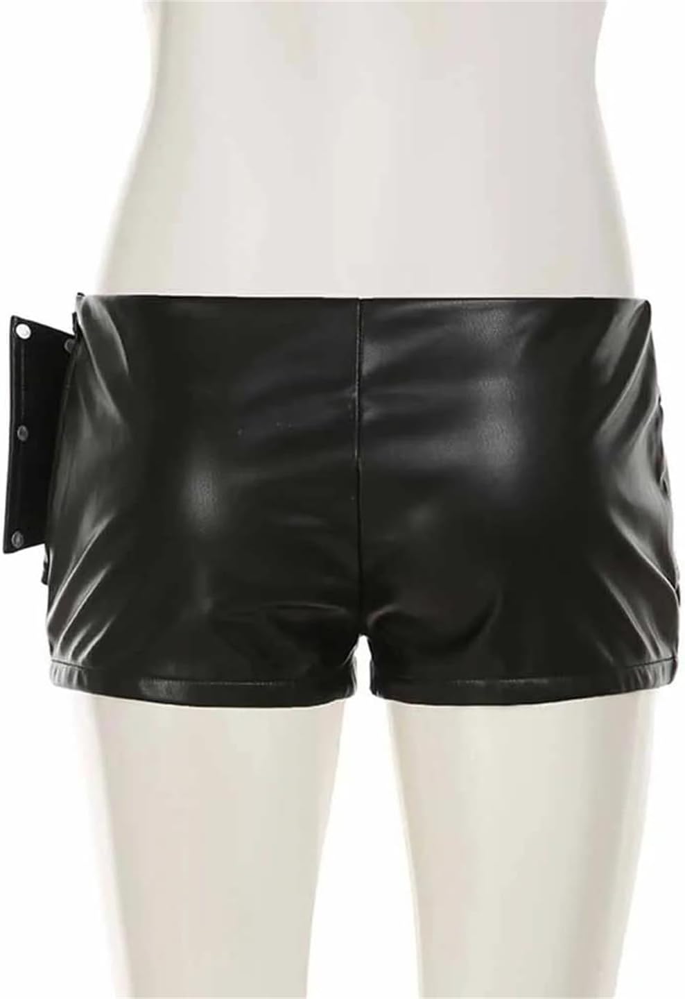 Women Faux Leather Shorts Metal Buckle Black Punk Low Waist Sexy Vintage Rock Club Gothic Shorts Pant
