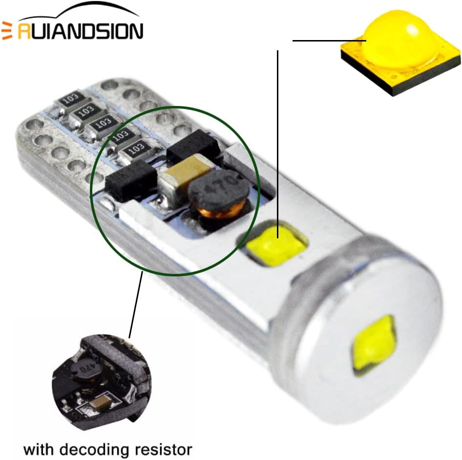 Ruiandsion 10pcs 194 LED Light Bulb 12-24V Super Bright LED Chipsets 168 2825 W5W T10 Wedge LED Replacement Bulbs Canbus Error Free for Car Door Courtesy License Plate Lights,White