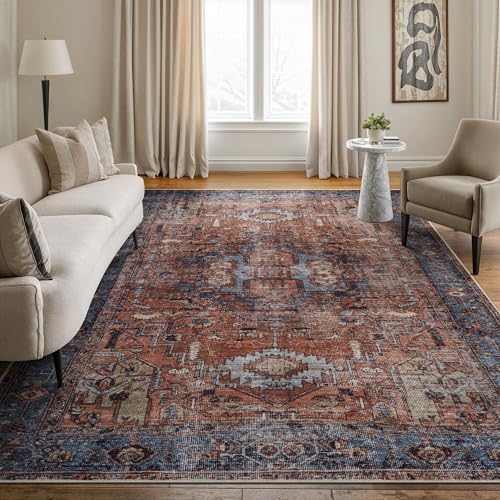 Bloom Rugs Washable 8' x 10' Rug - Terracotta/Blue...