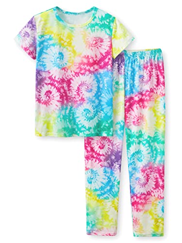 Image of Beezizac Girls Pajamas Cute Print Short /Long Sleeve Pants Set Size 6-18 | Soft Stretch Poly Blend, Comfy Crewneck, Elastic Waist Pants, Everyday & Holiday Sleepwear for Big Girls, Tweens & Teens