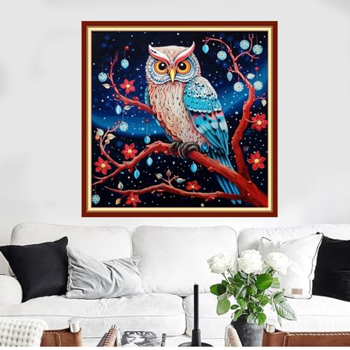 Image of Funxvoot Stamped Cross Stitch Kits Beginners Full Range of Embroidery Kits for Adults 11CT Embroidery Patterns Needlepoint Kits Printed Cross Stitch Kits -（Starry Owl 18x18 inchs）