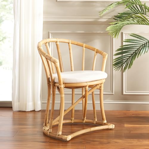SAFAVIEH Home Collection Bates Tropical Coastal Natural/White Rattan Cushion Accent Chair (Fully Assembled)