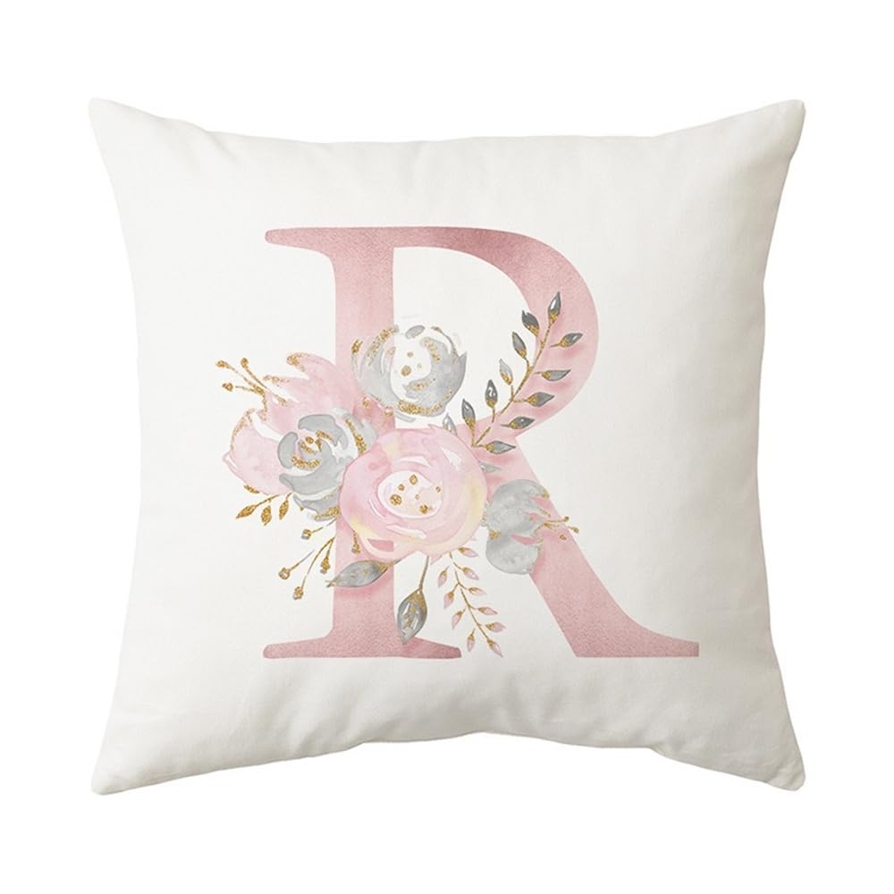 PRK 14 White Cushion Covers - Letter R Pillow Case, Cute Floral Alphabet Decorative Throw Square Protectors for Sofa, Couch, Bedroom, Chair - 45cm x 45cm โ image 1