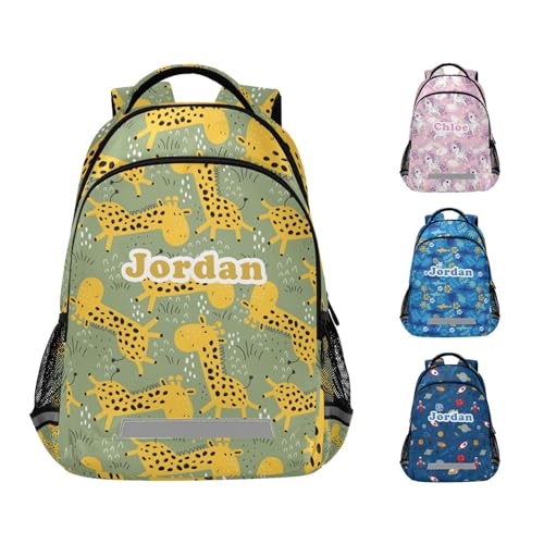 Customized Name Backpack for Son Daughter, Personalized Text Giraffe Kid's School Bag for Birthday Holiday, Custom Name Backpack for Family