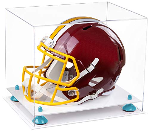 Better Display Cases Clear Acrylic Football Helmet Display Case with Light Blue Risers and White Base (A002-BLR)