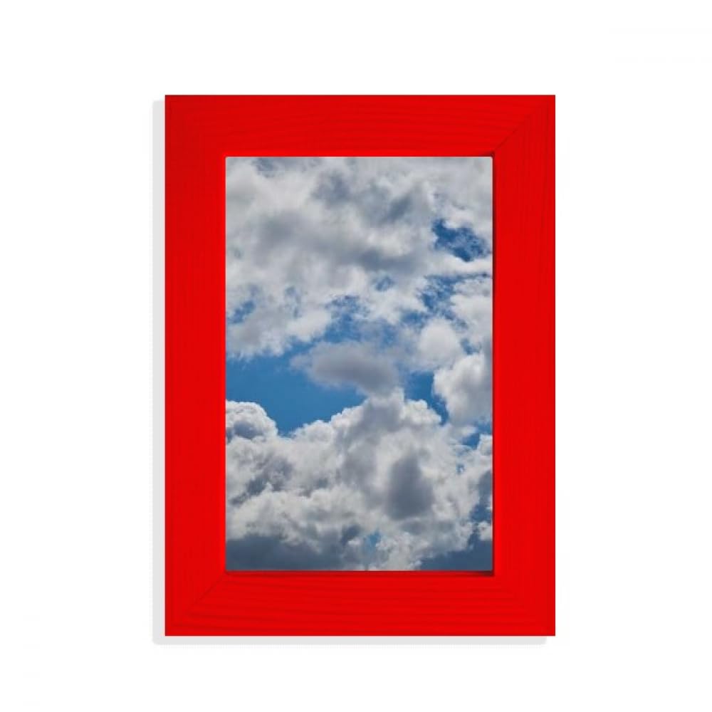 Cadre photo bleu ciel en bois d'art avec finitions rouge déco
