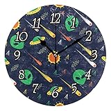  Orologio da parete verde alieno, UFO, cometa, stella, sole, guerre al buio, silenzioso e facile da leggere, rotondo, con lancette nere, per casa, ufficio, scuola, 24,1 cm di diametro