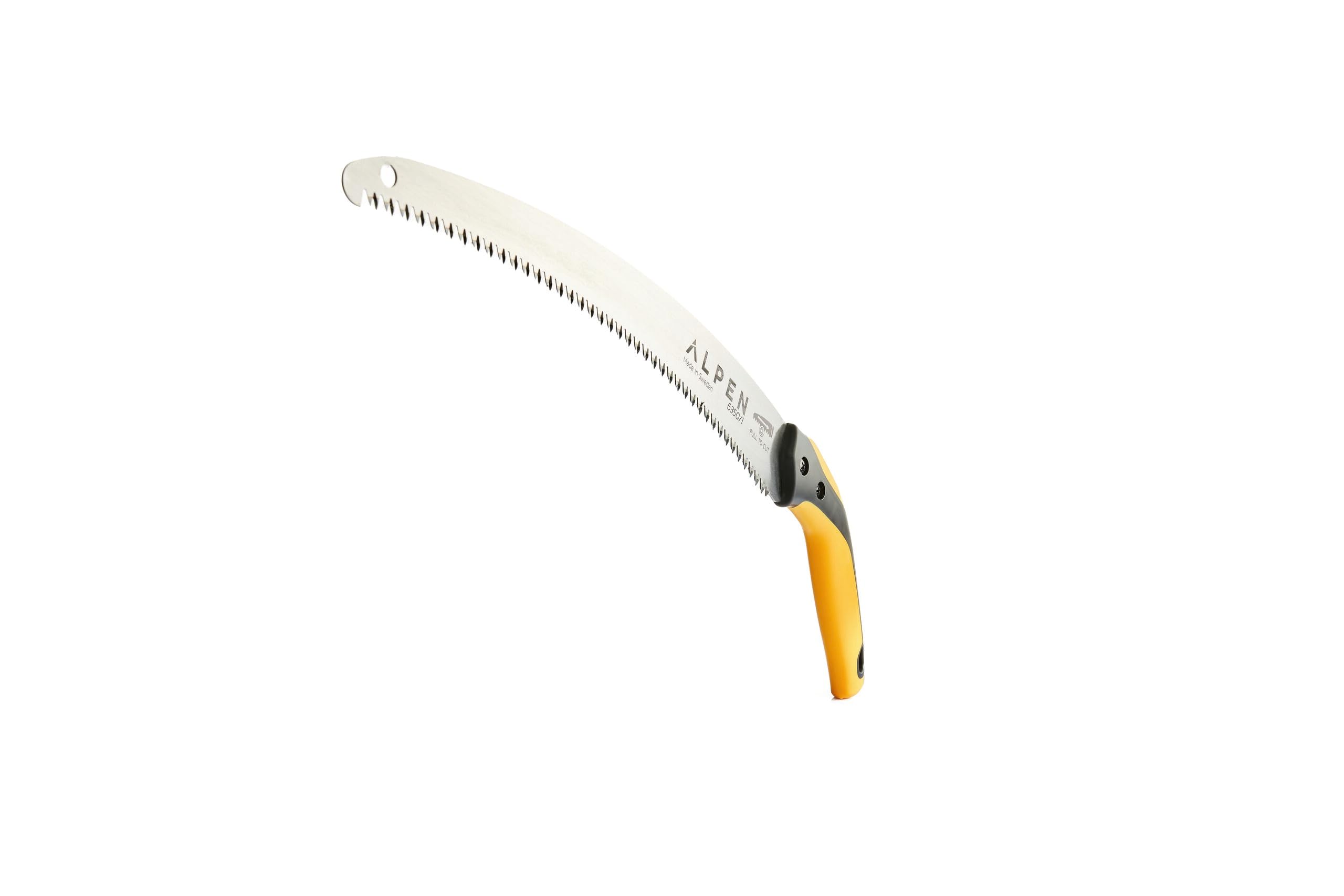 Alpen Bernina 6350 - Sierra de hoja curvada fija de 330 mm con clip para cinturón, corta dientes endurecidos de 160 mm, fabricada en Suecia, trabajos de poda, viñedos, paisajismo, jardinería, hoja de