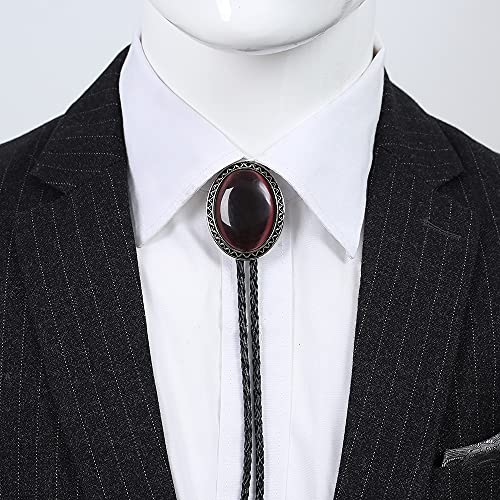 Image of Bolo Tie for Men Women Cowboy Turquoise Celtic Natural Tiger Eye Stone Longhorn Bull Western Leather Bolo Necktie