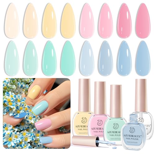 AZUREBEAUTY Nail Polish Set, 4 Colors Pastel Spring Macarons Pink...