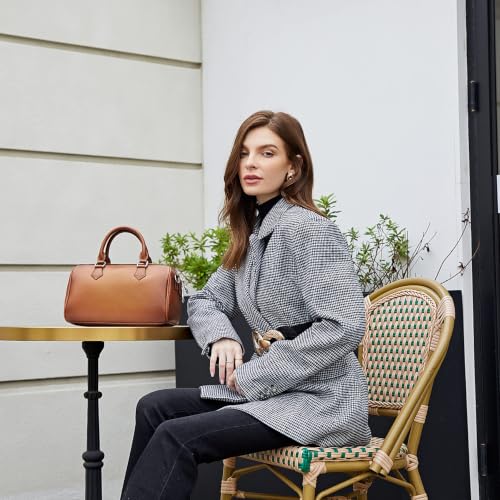 Image of HESHE Leather Crossbody Bags for Women Hobo Shoulder Bag Satchel Handbags | Genuine Leather,Removable Strap,Roomy Shoulder Bags Designer Boston Barrel Purse Ladies Daily Bag Crossbody Purse for Travel
