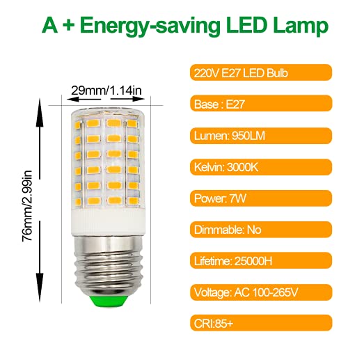 ASAIHKUN E27 LED 7W Warm White Super Bright Equivalent to 60W 70W ES Edison Screw Light Short Size Cylinder Compact Corn Bulb AC 100-265V Energy Efficient Ceiling Fan Light Non-Dimmable (Pack of 2) - Image 2