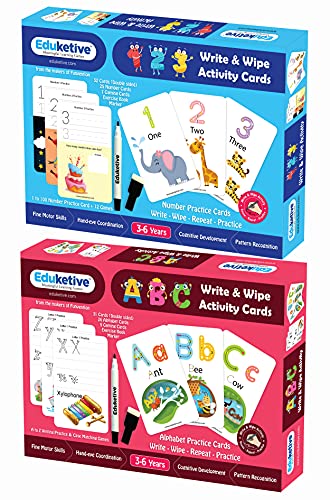 Image of (Combo of 2) 123 Numbers+ABC Letters Write & Wipe Reusable Activities Educational Games with Exercise Book