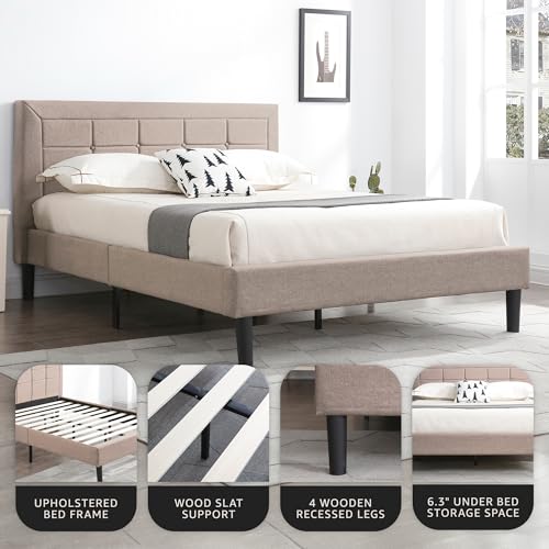Image of Decoro Mornington Upholstered 2.0 Platform Bed, Button-Tufted Fabric Headboard and Metal Frame with Wood Slat Support, Linen, King