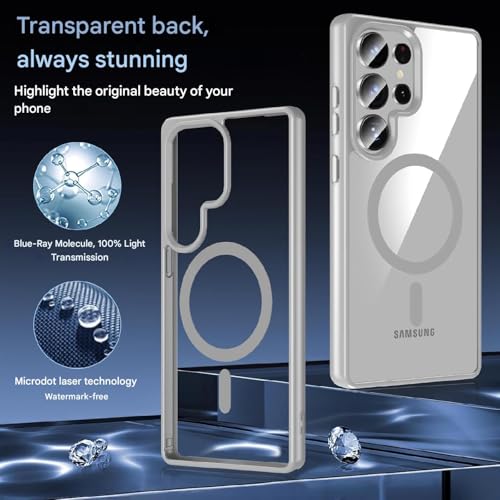 Image of DIZORO Samsung S25 Ultra Case,Compatible with Mag Safe Non Yellow Military-Grade Drop Protection & Hard PC Back Cover Slim Transparent Anti-Scratch Shockproof Phone Case (Titanium.)