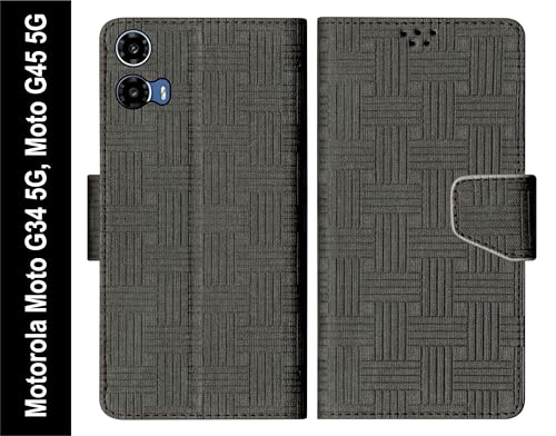 Image of SBMS Flip Cover for Motorola Moto G34 5G / Moto G45 5G 6.5-Inch Back Cover Case with Magnatic Closure | Inbuilt Stand | Card & Money Pocket (Mat Black)
