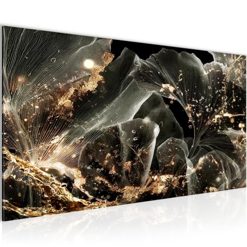 Runa Art Quadri Moderni Astratto 100L x 40l cm L'immagine Tela Non Tessuta Nero oro Soggiorno Camera da letto Ufficio Foglie 059212a