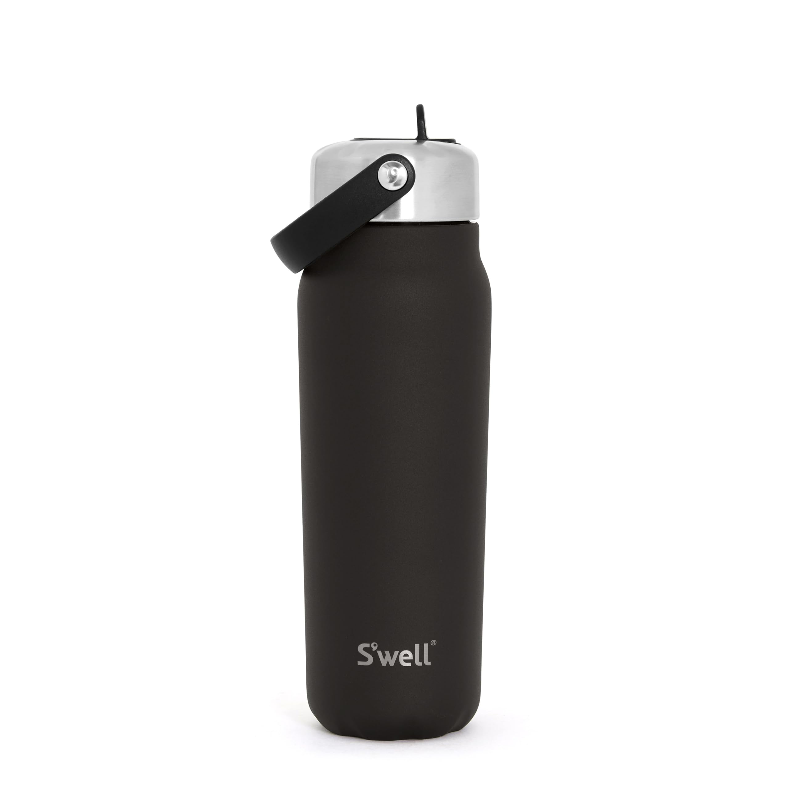 S'well Recycled Stainless Steel Explorer with Flip Straw Lid, 700ml, Onyx Black, Triple Layered Vacuum Insulated