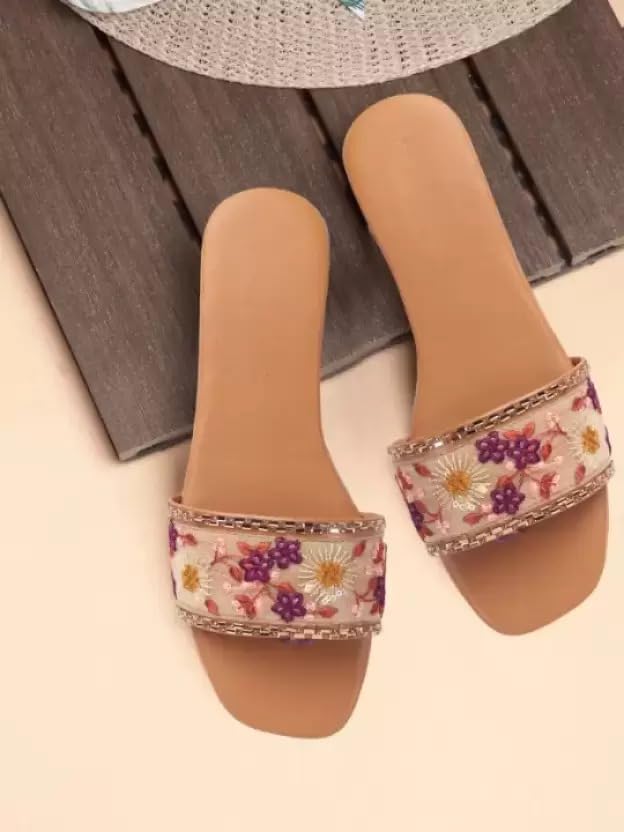 Image of PRIYANSH Enterprises Premium Women Ethnic Embroidered Flats Footwear for Women | Stylish Slippers For Party and Formal Wear | Flat Embroidered Sandal