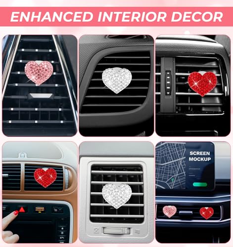 Image of 6PcsBling Heart Air Vent Clips, Sparkling Heart Air Vent Clips Car Accessories for Easy Installation and Car Interior Decor, White Red and Pink