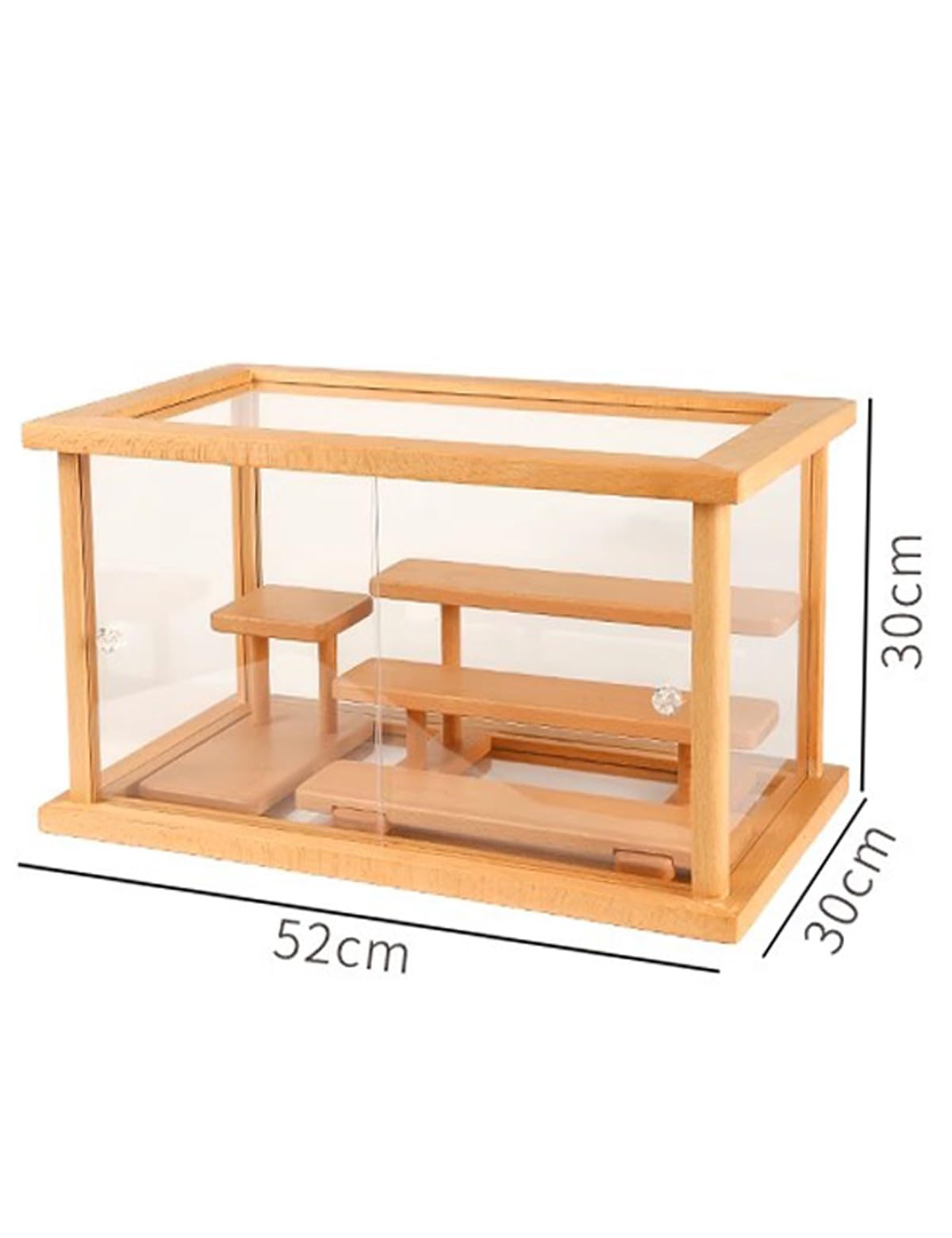 Vitrina de Madera Maciza para Pasteles y Galletas, con 3 estantes de Vidrio Templado, Puertas corredizas de acrílico para Figuras de acción y coleccionables. Ideal para exhibir Figuras de acción y OB