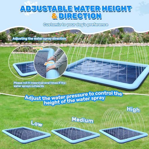 Image of 107 x 67 in Large Rectangle Splash Pad for Dogs & Kids, Non-Slip Sprinkler Pool, Extra Thick Shallow Water Play Mat for Backyard Summer Water Play, Teal