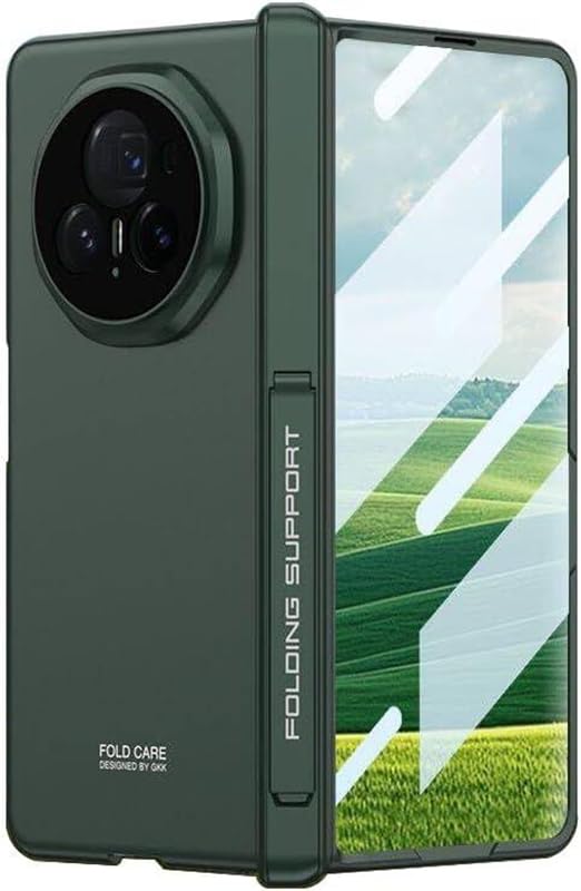 Gruattreay Compatible with Honor Magic V3 Case, Hard PC Back Slim Protective Case [Hinge Protection][Hidden Kickstand] Frosted Cover with Screen Protector for Honor Magic V3 (Dark Green)