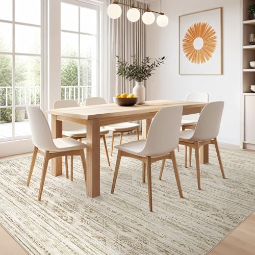 Nakagishi 7X9 Area Rug Living Room: Washable Boho Large Neutral Modern Soft Farmhouse Beige Rugs Stain Resistant Indoor Floor Non-Slip Carpet for Women Home Enthusiasts Aged 25-45 - Bedroom Room Decor