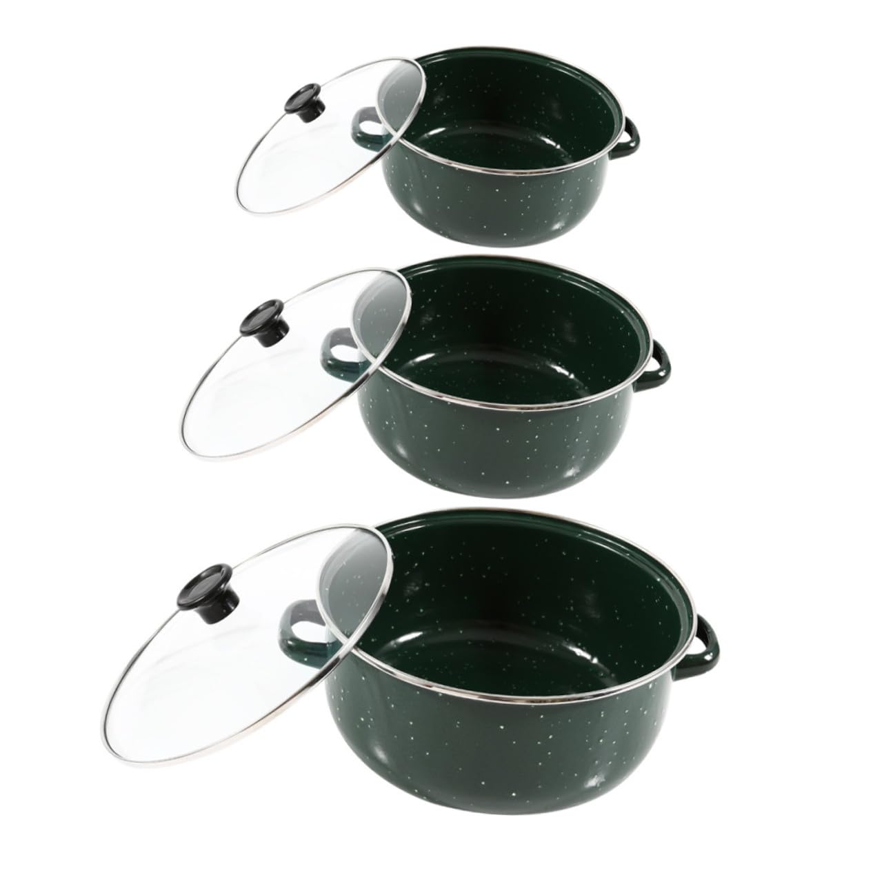 Casseroles émaillées vintage vertes BESTYASH lot de 3 pots légers pour cuisine et bureau
