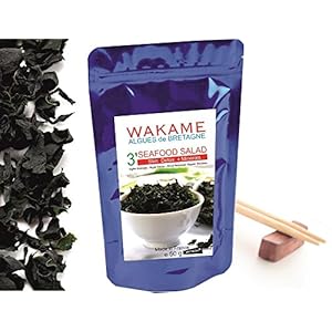 Wakame Algen gedroogde algen (3 inch), 100% wakeam vlokken, premium kwaliteit, hersluitbare zak, bleumarine Bretania…