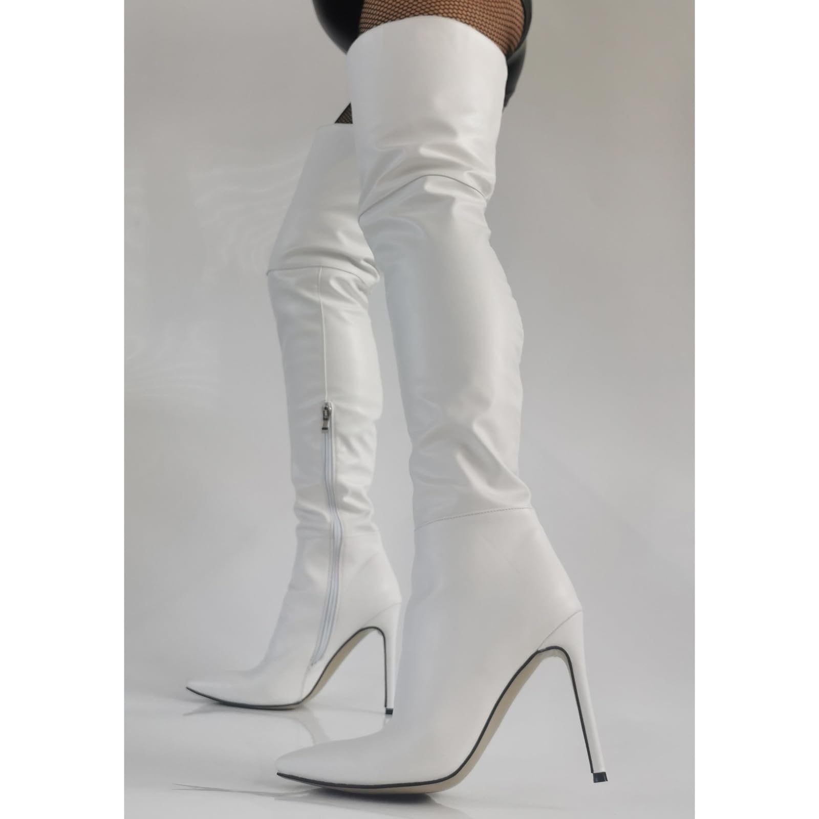 Talons Hauts pour Femmes. Cuissardes Sexy pour Femmes. Bottes à Talons Aiguilles Blanches au-Dessus du Genou pour Femmes. Talons Hauts pour Club de stripteaseuses