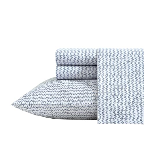 Nautica - Sheets, Cotton Percale Bedding Set with Matching Pillowcases, Crisp & Cool, Deep Pocket (Ikat Wave Blue, Full)