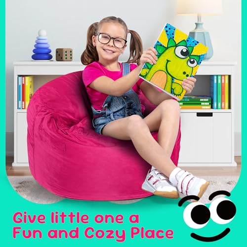 Image of Hobestluk Medium Bean Bag Chairs 2.5FT BeanBag Reading Chair Velvet Fabric | Memory Foam,Washable Cover,Storage Pocket,Handle,Cozy Bean Bag Bedroom Reading Nook Decorative Style Cozy Seat | Pink 2.5FT