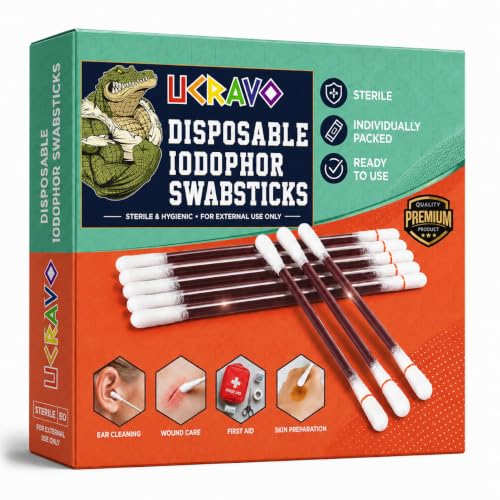 Image of UCRAVO 50 Pcs Cotton Iodine Swabs Individually Wrapped Disposable Swab sticks Medical Sanitary Fiber Effective Cleaning and Disinfection with Soft and Gentle Touch First Aid Swabs Iodine Wound Cleaner