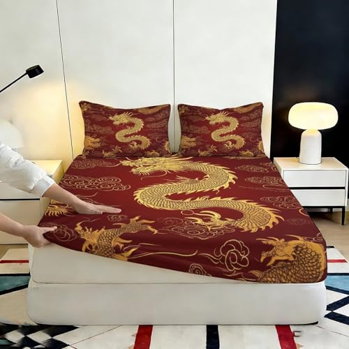 Drap-Housse Dragon 140x200cm en microfibre à bonnet profond non glissant
