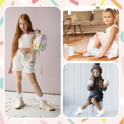 3 Pairs Cute Lace Trim White Ruffle Socks for Girls, Comfortable Frilly Ankle Socks for Big Kids4