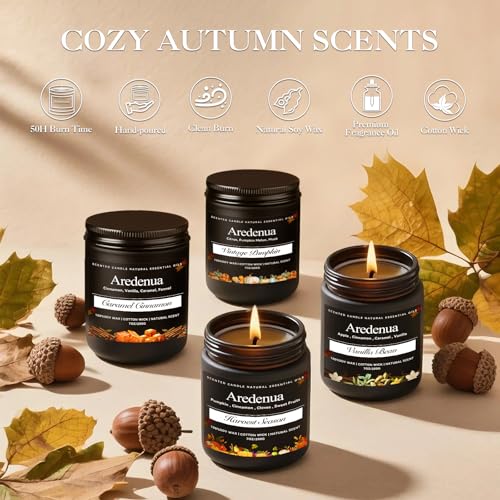 Image of Fall Candle | Caramel Cinnamon Scented Candle - Autumn Seasonal Candles for Fall - 7oz Soy Candles for Home Scented, Thanksgiving Halloween Holiday Gift for Home - 50 Hours Long Burning -Black Jar