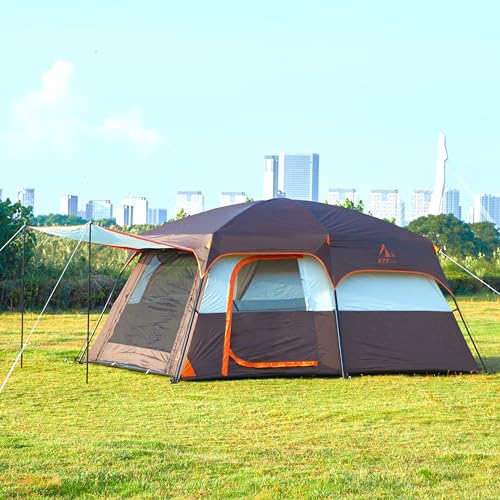 Image of KTT Large Tent 6-12 Person,Family Cabin Tents,Straight Wall,3 Doors and 3 Windows with Mesh,Waterproof,Big Tent for Outdoor,Picnic,Camping,Family,Friends Gathering.