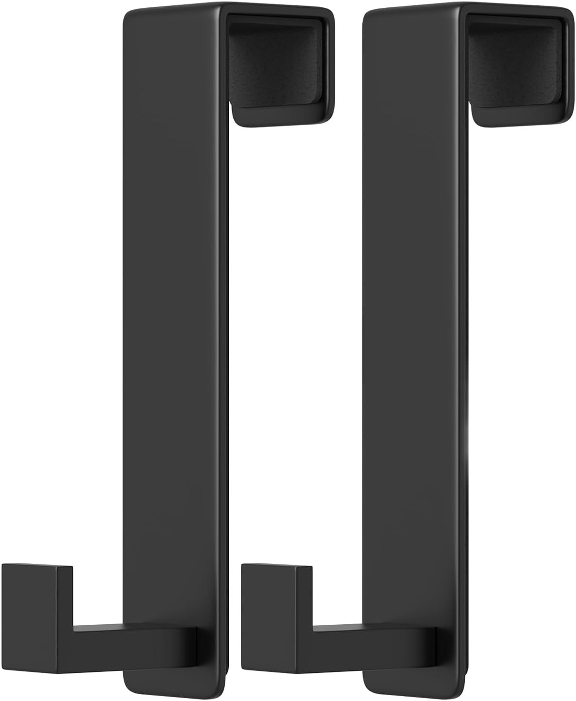 PMMASTO 2-Pack Over The Door Hooks - Rustproof Stainless Steel Door Hangers Fits for 1-3/4 Inch Thick Doors, Non-Marking and Tool-Free Easy Install​​ (Black, L Shape)