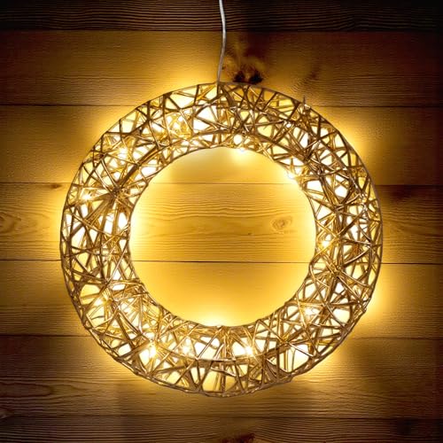 Leuchtring 30 cm mit Goldband umwickelt warm weiß mit Timer - 20 LED...