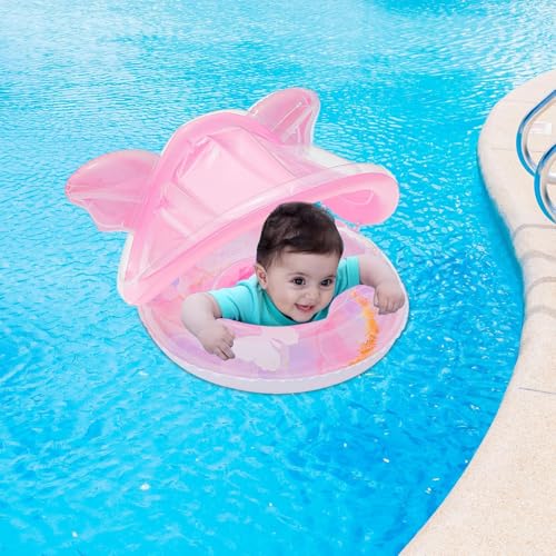 Colchón acuático infantil con dosel solar para proteger del calor 2