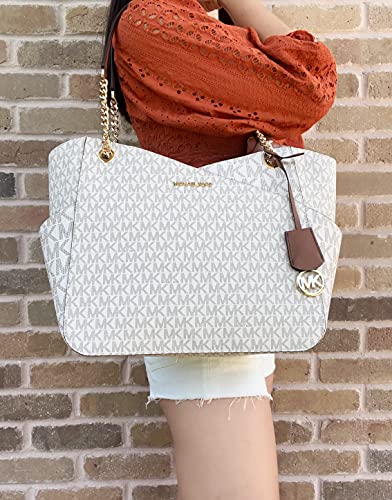 Michael Kors 35F1GTVT3B-150 Jet Set Travel Large Chain Shoulder Tote Vanilla Mk Signature Logo thumb #2