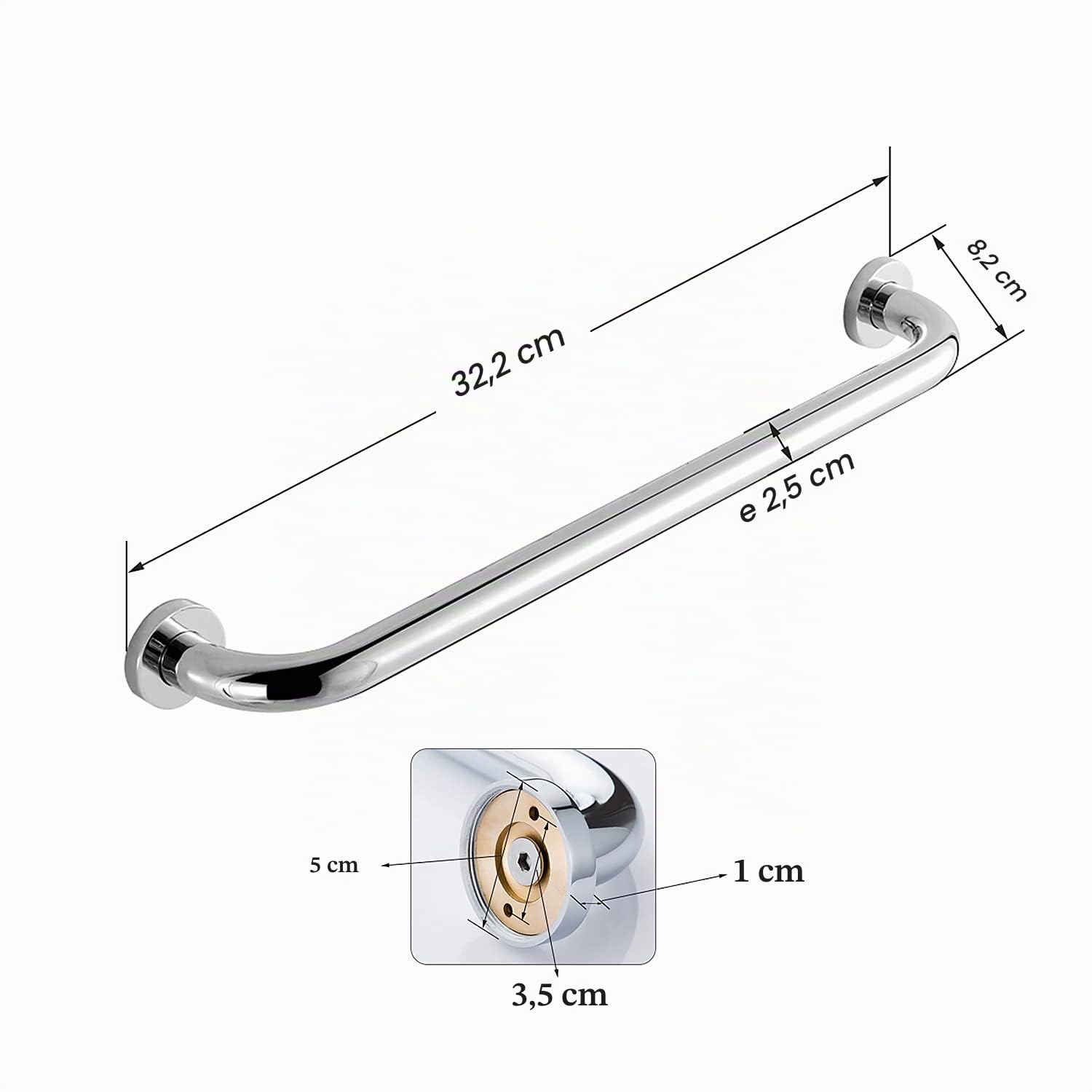 Maniglione per Doccia per Bagno, Maniglia di Sicurezza Antiscivolo per Muro, per Vasca da Bagno, WC, Barre Scorrevoli, Ottone Cromato Lucidato (30 cm)