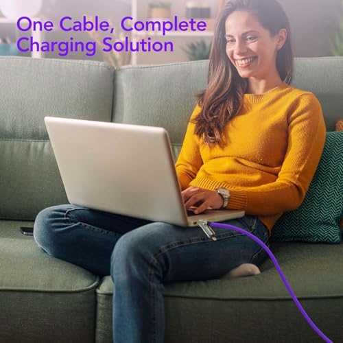 Image of MFish 2-Pack 240W 4-in-1 Multi Charging Cable, Grey+Purple, 6.6FT