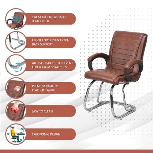 Image of GOYALSON Home Exclusive Visitor Study Reception Chair with Arm Rest and Heavy Frame with Cushioned Seat Back (2, Tan, SS 303 Stainless Steel Frame)